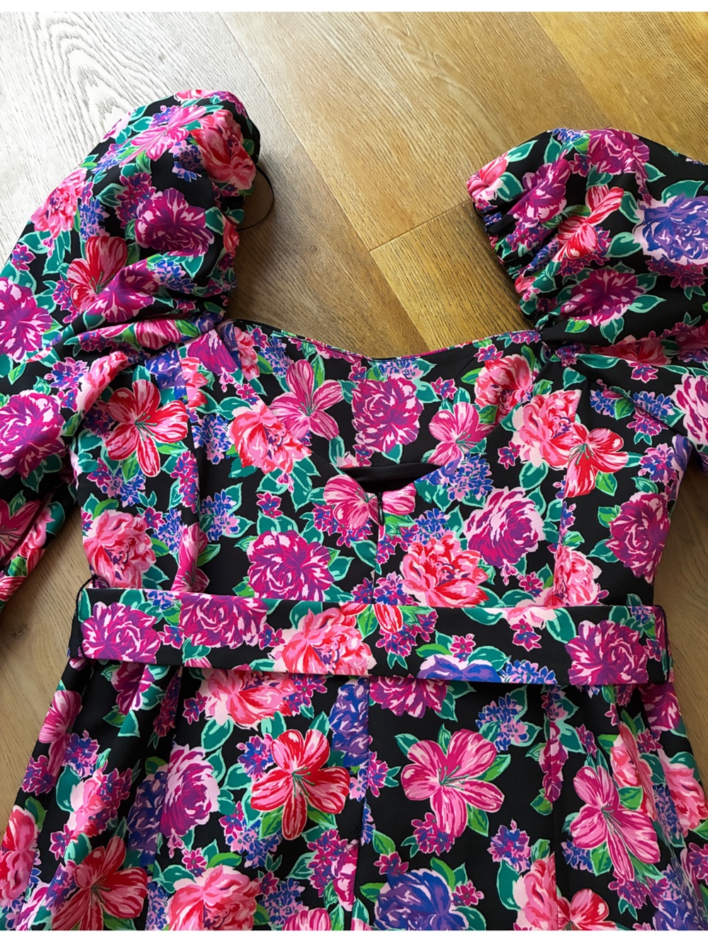 Zara Floral Puff Sleeve Belted Mini Dress - Picture 3 of 5